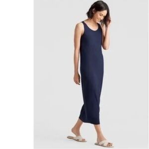 Eileen Fisher Viscose Jersey System Scoop Neck Sleeveless Tank Dress - Navy 1X